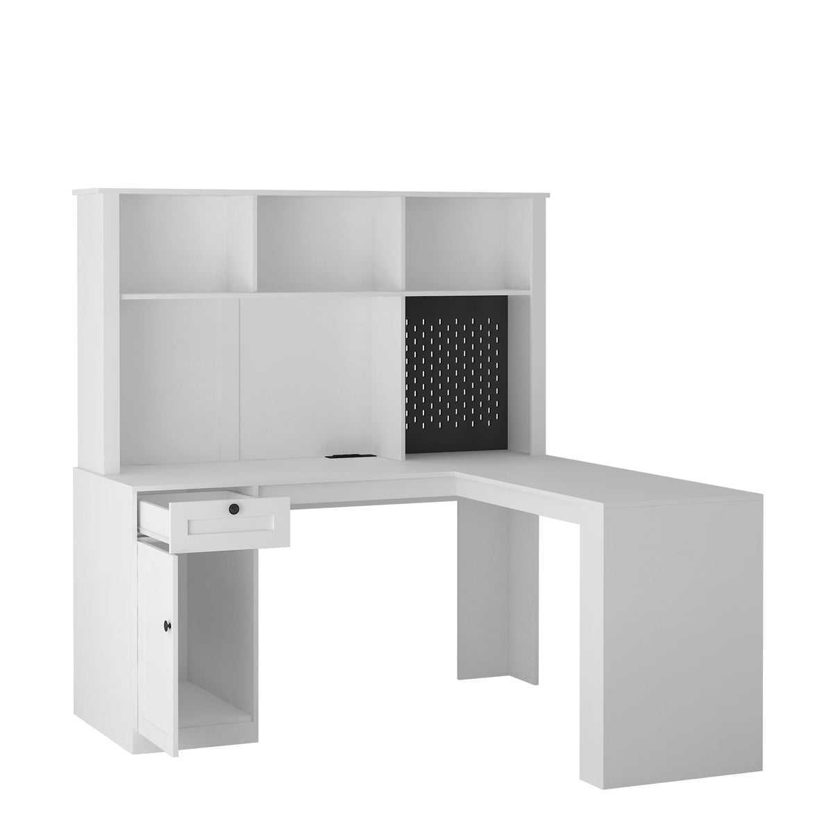 Corner Gaming Desk with Hutch, Drawers and Built-in Outlet