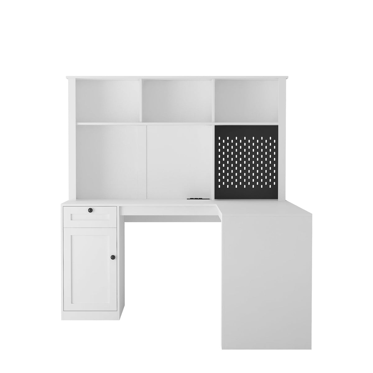 Corner Gaming Desk with Hutch, Drawers and Built-in Outlet
