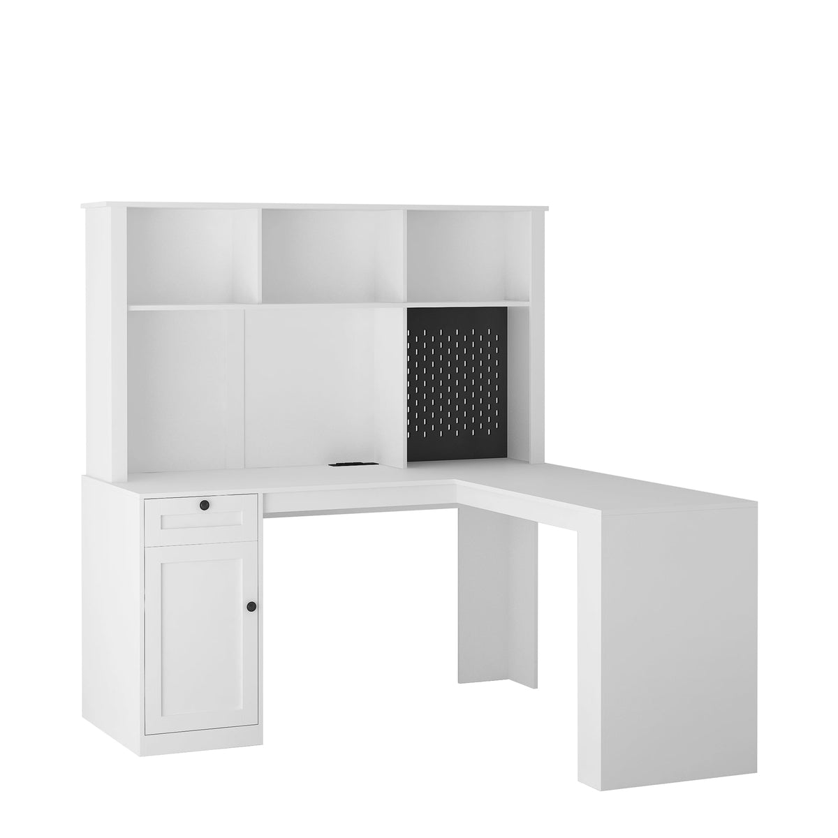 Corner Gaming Desk with Hutch, Drawers and Built-in Outlet