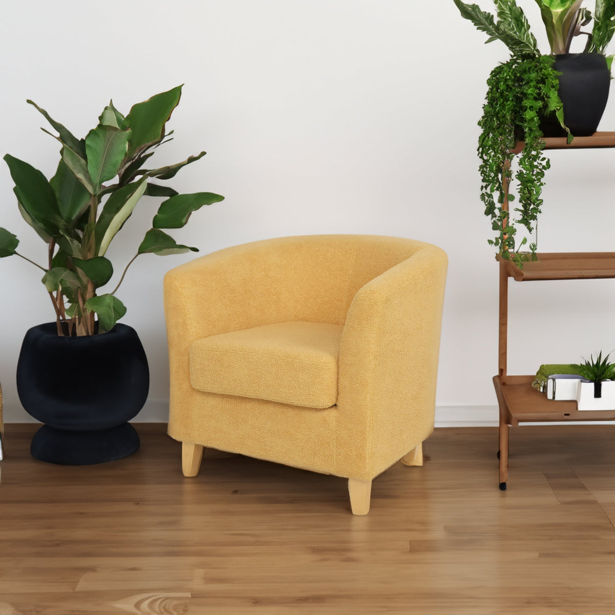 Mustard Boucle Tub Chair for Living Room Reading Nooks
