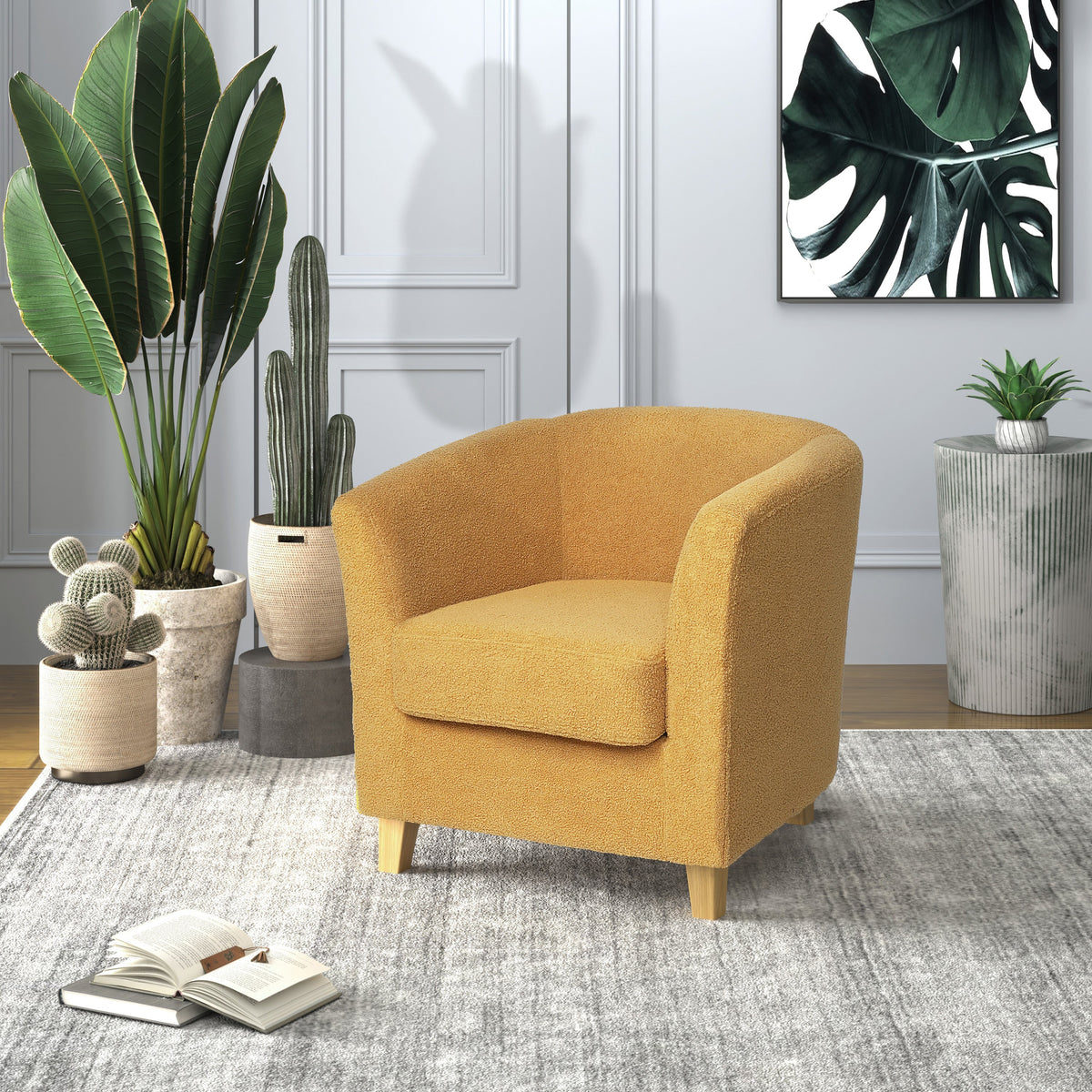Mustard Boucle Tub Chair for Living Room Reading Nooks