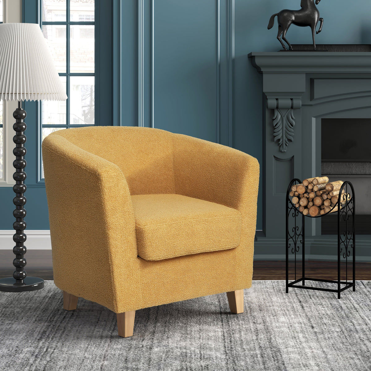 Mustard Boucle Tub Chair for Living Room Reading Nooks