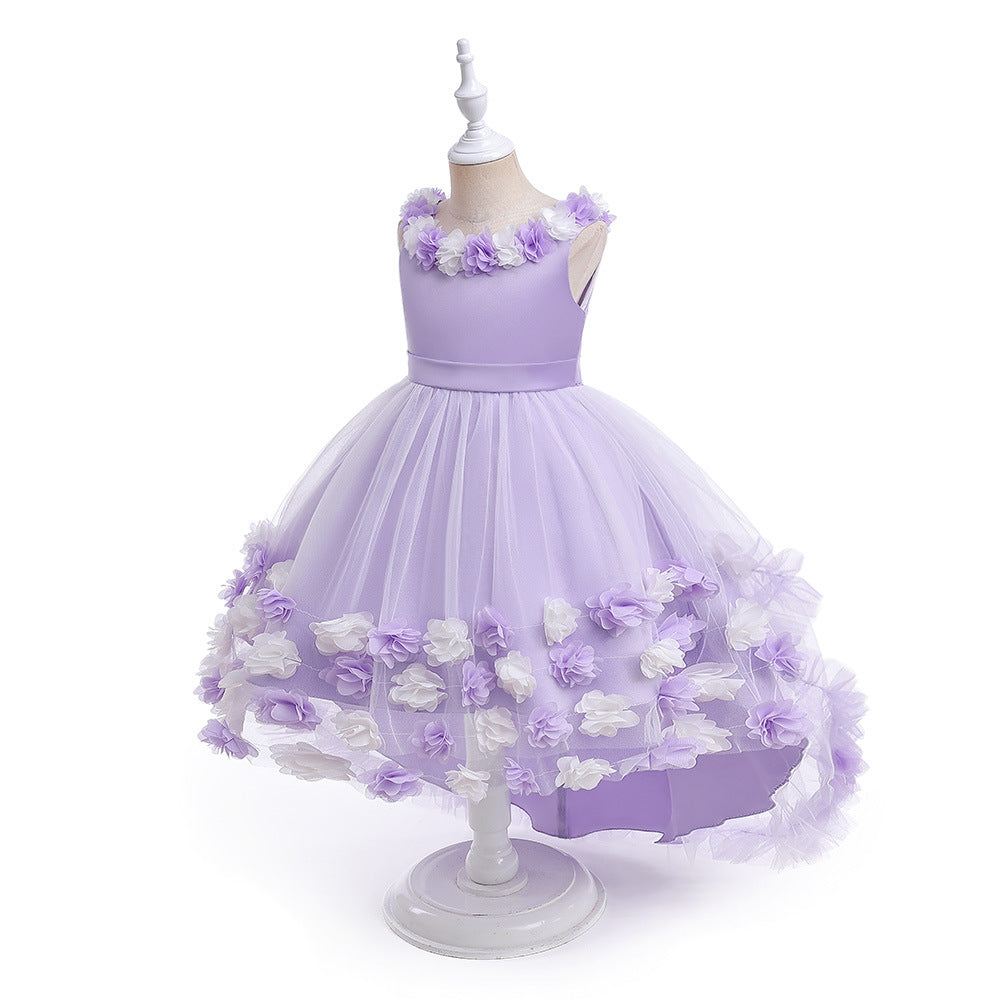 Girls' Cosplay Dress With Dramatic Floral Tulle Train