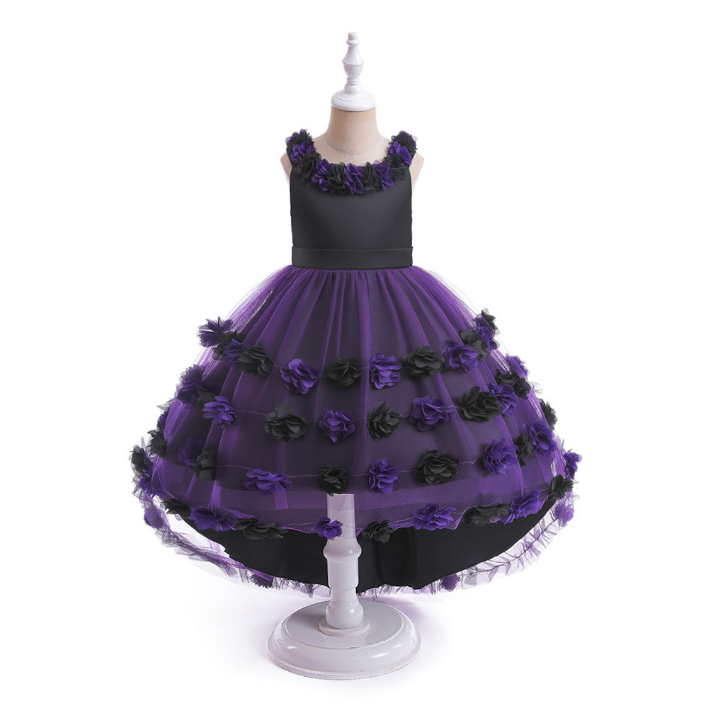 Girls' Cosplay Dress With Dramatic Floral Tulle Train
