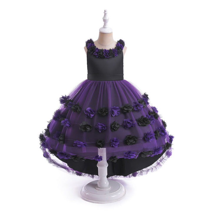 Girls' Cosplay Dress With Dramatic Floral Tulle Train