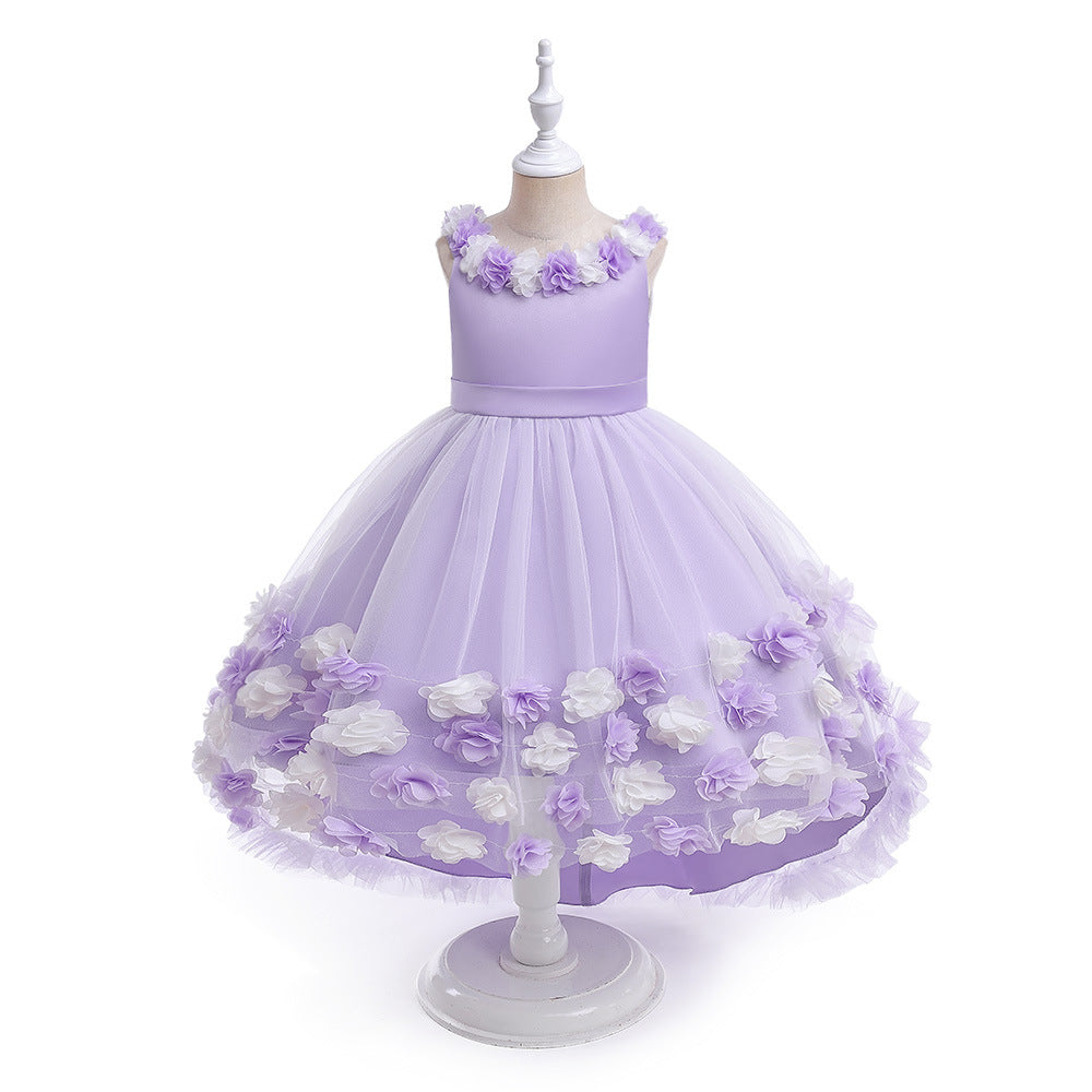 Girls' Cosplay Dress With Dramatic Floral Tulle Train