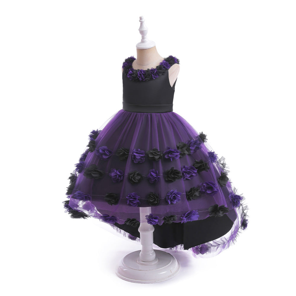 Girls' Cosplay Dress With Dramatic Floral Tulle Train