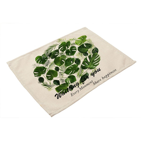 Cotton Linen Tropical Leaf Placemats for Dining Table