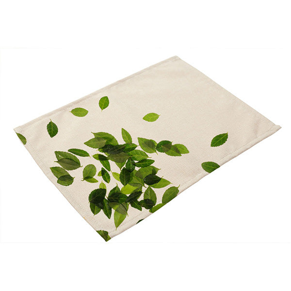 Cotton Linen Tropical Leaf Placemats for Dining Table