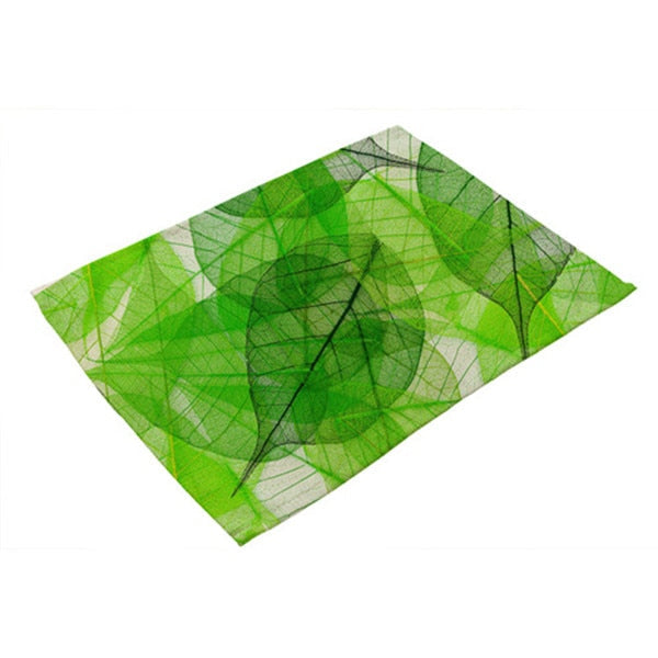 Cotton Linen Tropical Leaf Placemats for Dining Table