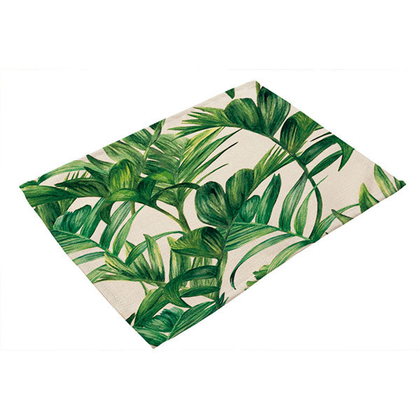 Cotton Linen Tropical Leaf Placemats for Dining Table