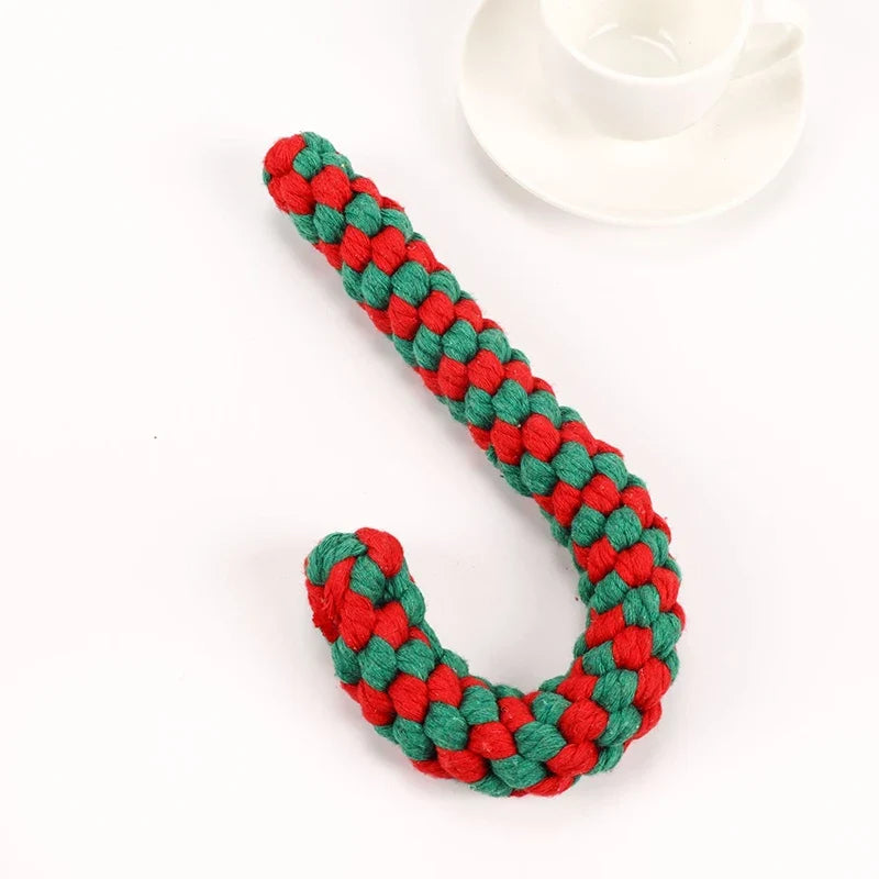 Candy Cane Cotton Rope Dog Chew Toy for Teeth Cleaning