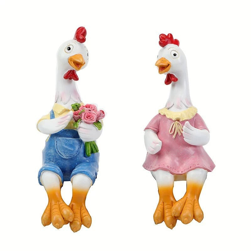 Chicken Couple Balcony Decor for Whimsical Farmhouse Charm