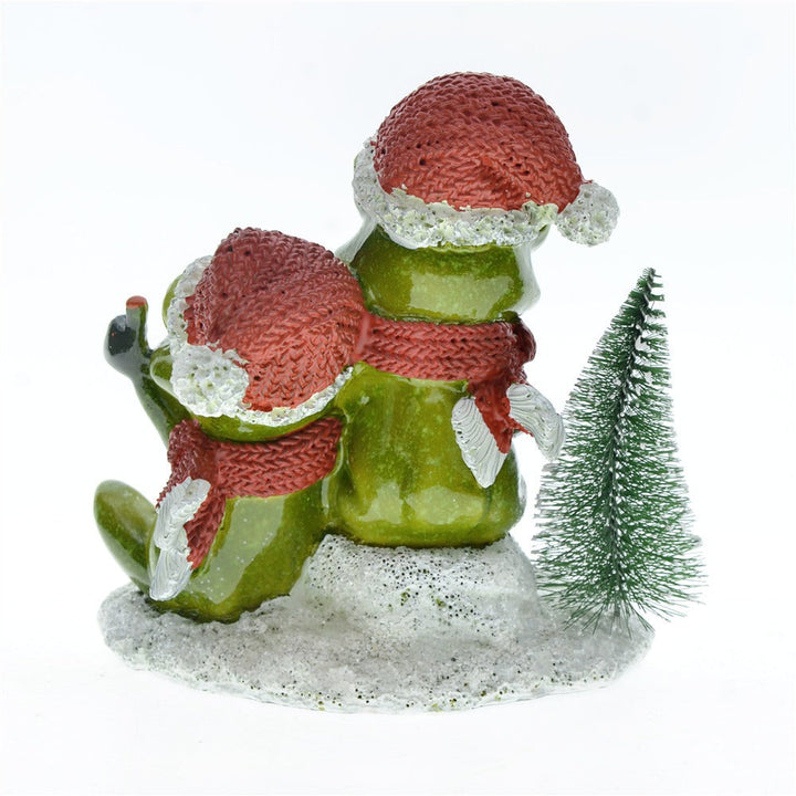 Couple Frog Resin Christmas Figurine Set with Tree & Base