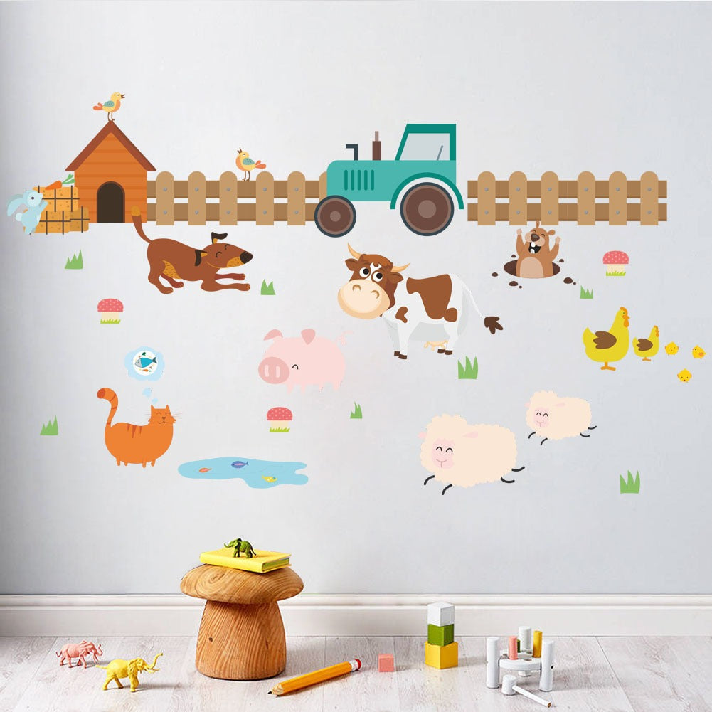 Removable Farm Animal Wall Decals for Kids' Room Decor