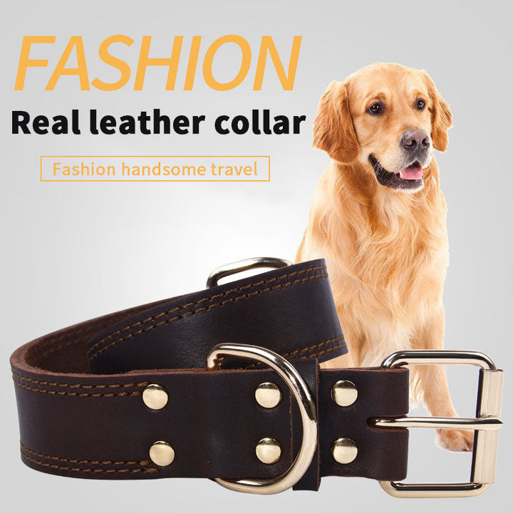 Leather Dog Collar for Large Dogs, Vintage Style