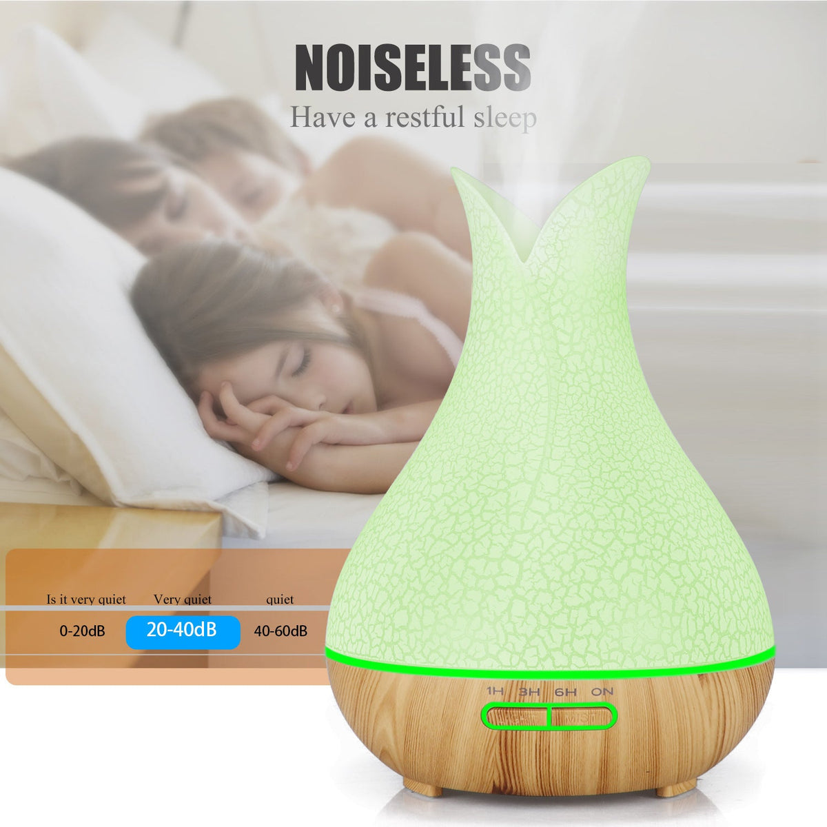 Quiet Wood Grain Aroma Diffuser Humidifier Night Light