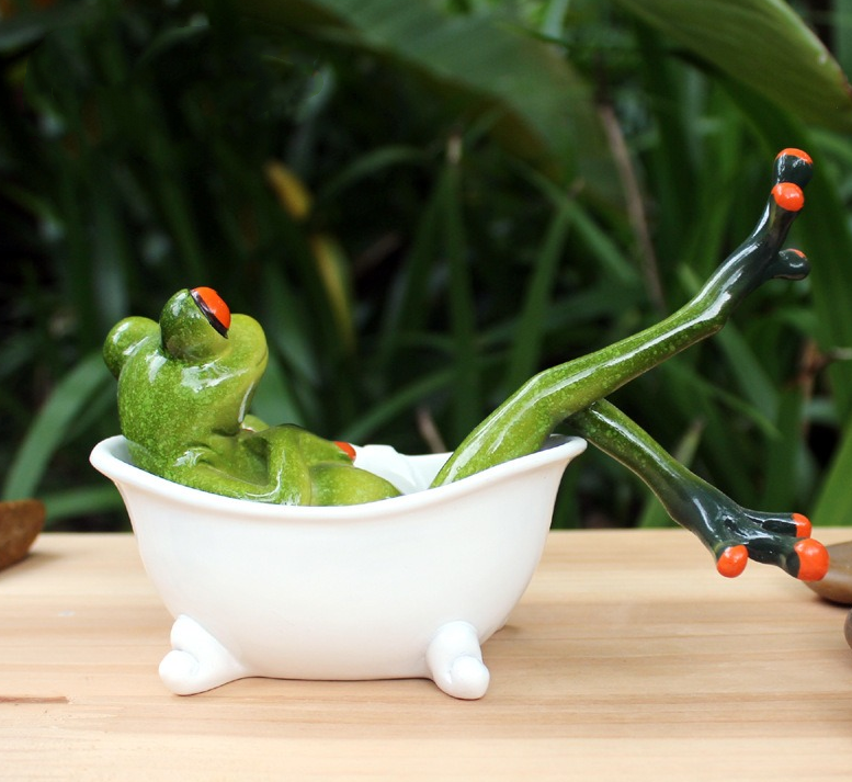 Frog Bathtub Ornament for Playful Tabletop Decor