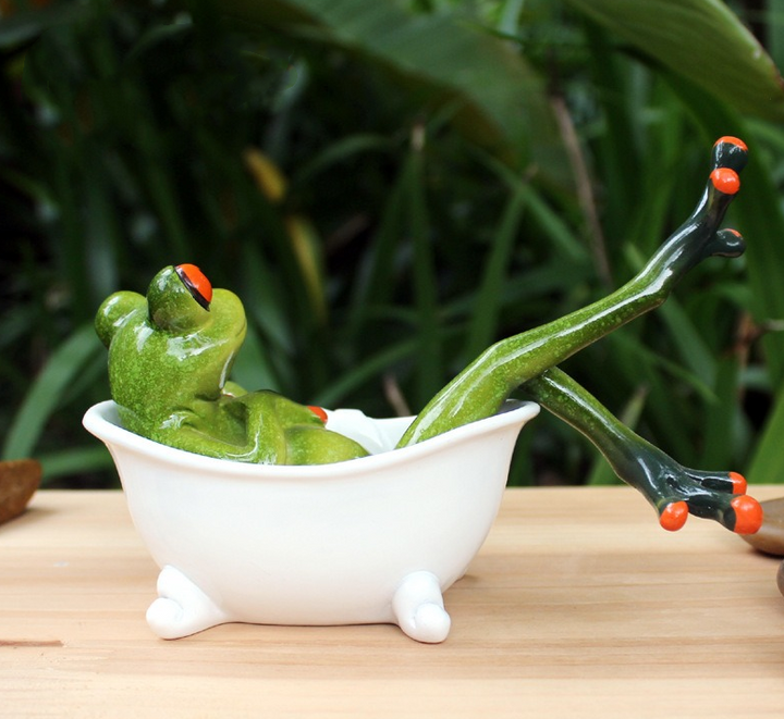Frog Bathtub Ornament for Playful Tabletop Decor