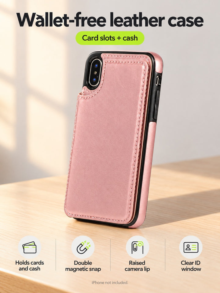 iPhone 15 Crazy Horse Leather Wallet Case with Card Slots