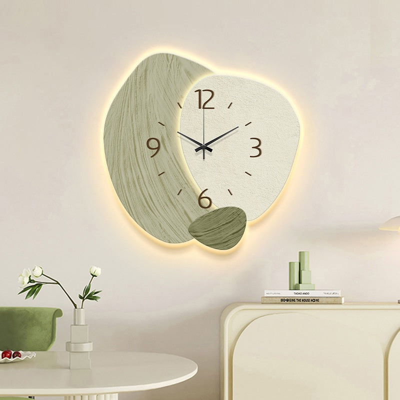 Cream Wall Clock With Warm Ambient Living Room Lighting