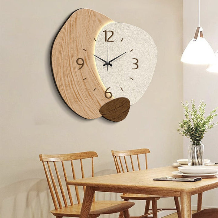 Cream Wall Clock With Warm Ambient Living Room Lighting