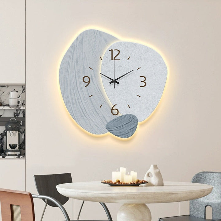 Cream Wall Clock With Warm Ambient Living Room Lighting
