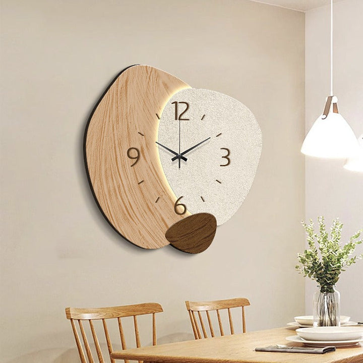 Cream Wall Clock With Warm Ambient Living Room Lighting
