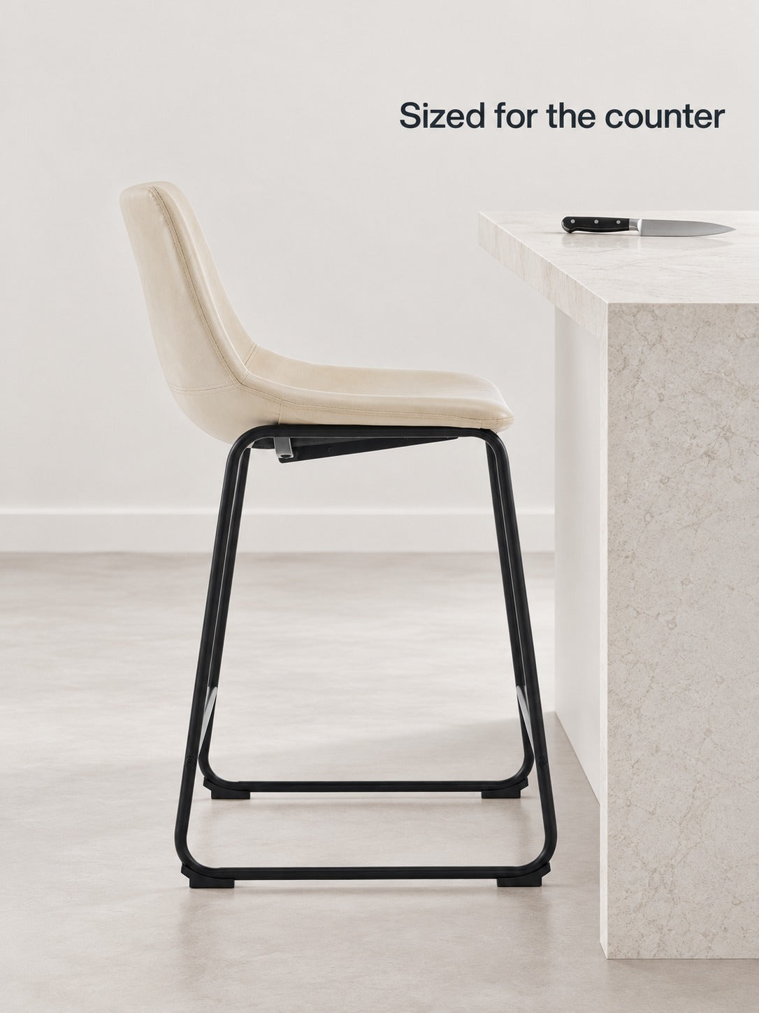 Cream Faux Leather Counter Stools Set of 2 with Metal Base