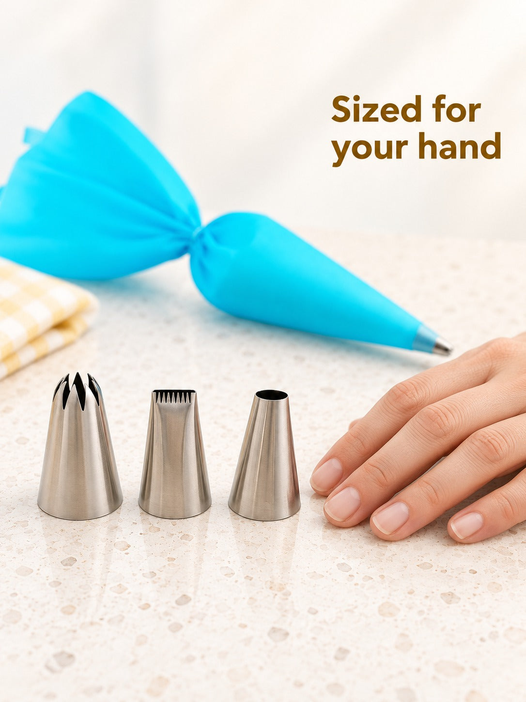 Cream Piping Tip Set: 7 Stainless Steel Tips and Bag