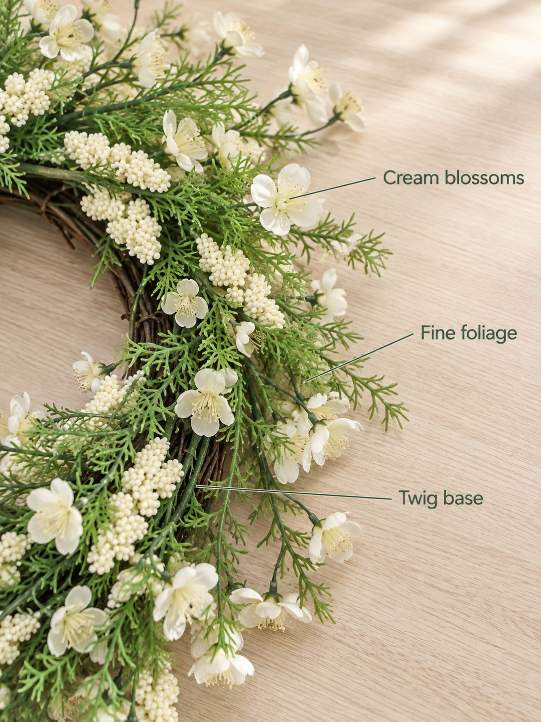 Cream Plum Blossom Wreath for Door or Wall, 30 Inch