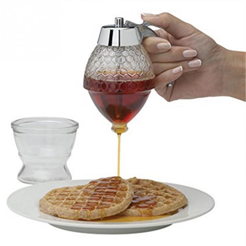 Glass Honey Dispenser 200ml, Drip-Free One-Hand Pump