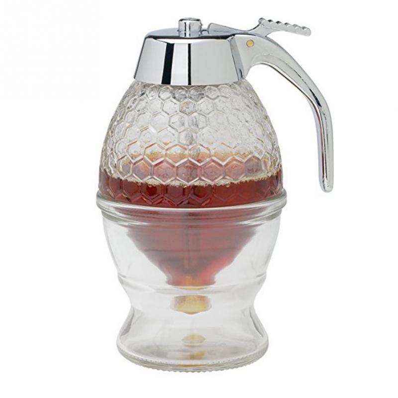 Glass Honey Dispenser 200ml, Drip-Free One-Hand Pump
