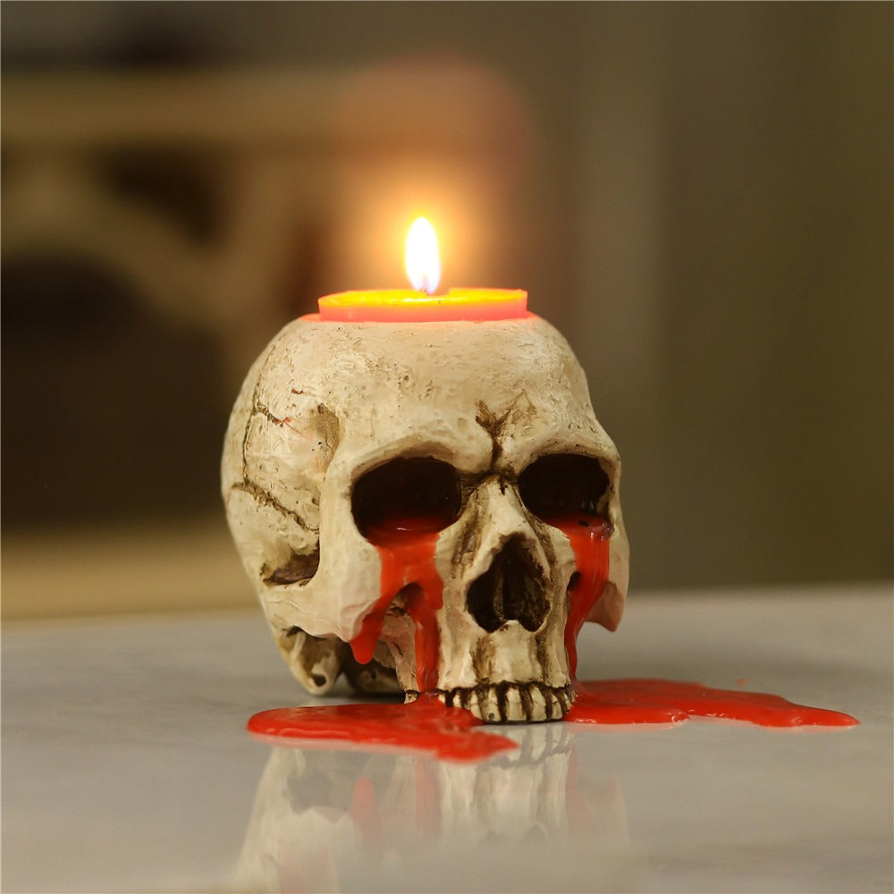 Antique Skull Candle Holder for Gothic Tabletop Decor