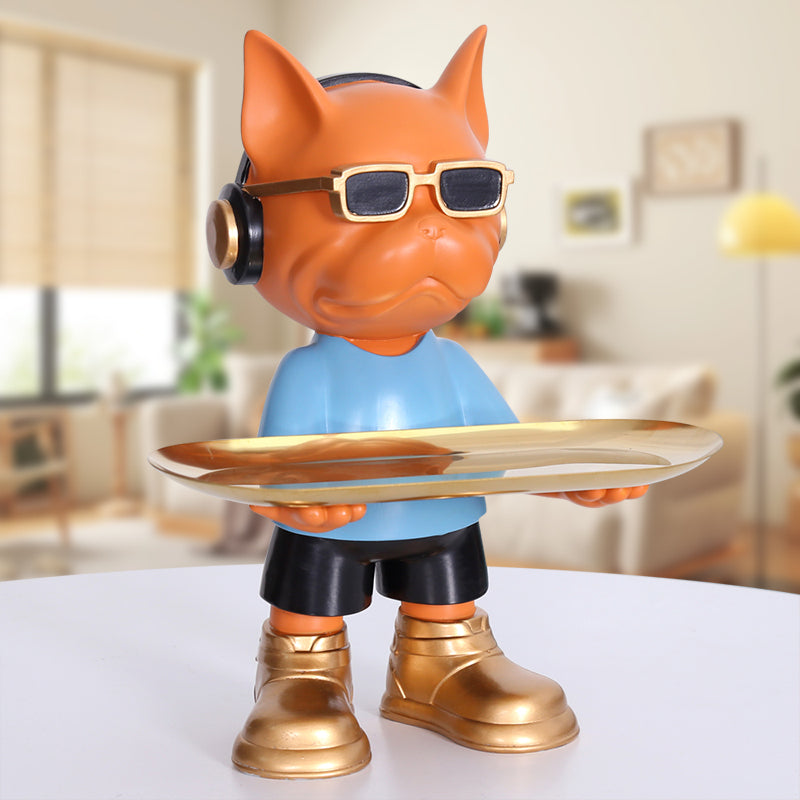 Bulldog Key Tray Sculpture with Sunglasses Décor