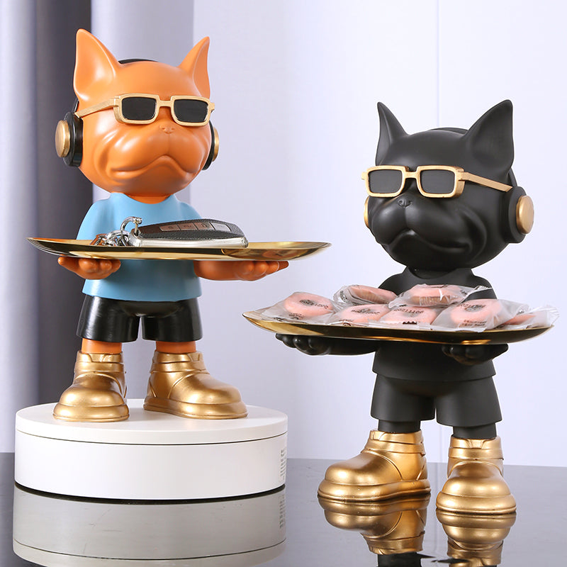 Bulldog Key Tray Sculpture with Sunglasses Décor