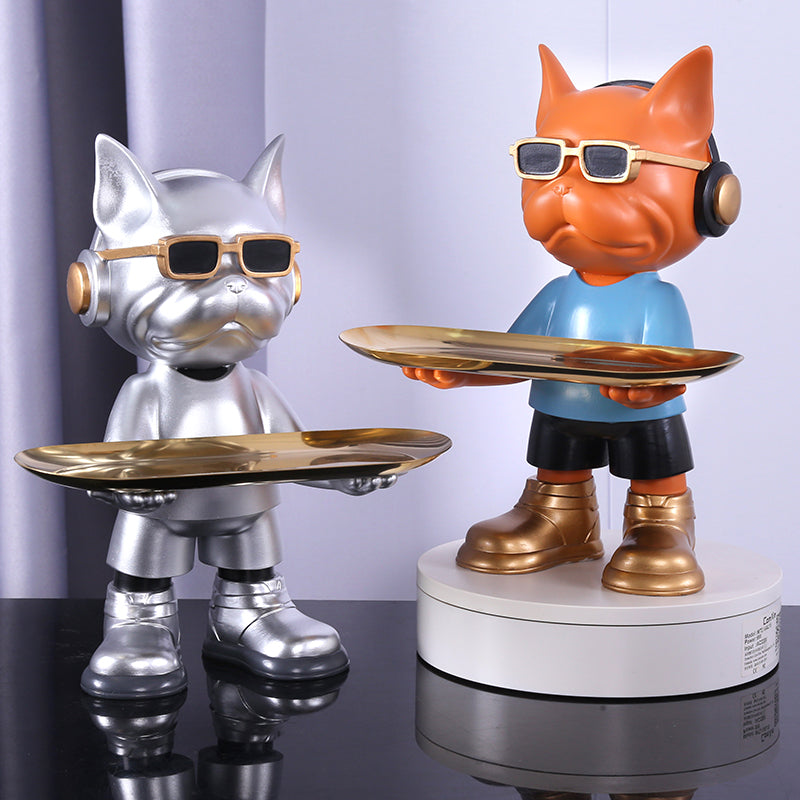 Bulldog Key Tray Sculpture with Sunglasses Décor