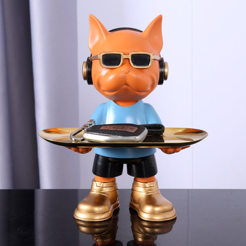 Bulldog Key Tray Sculpture with Sunglasses Décor