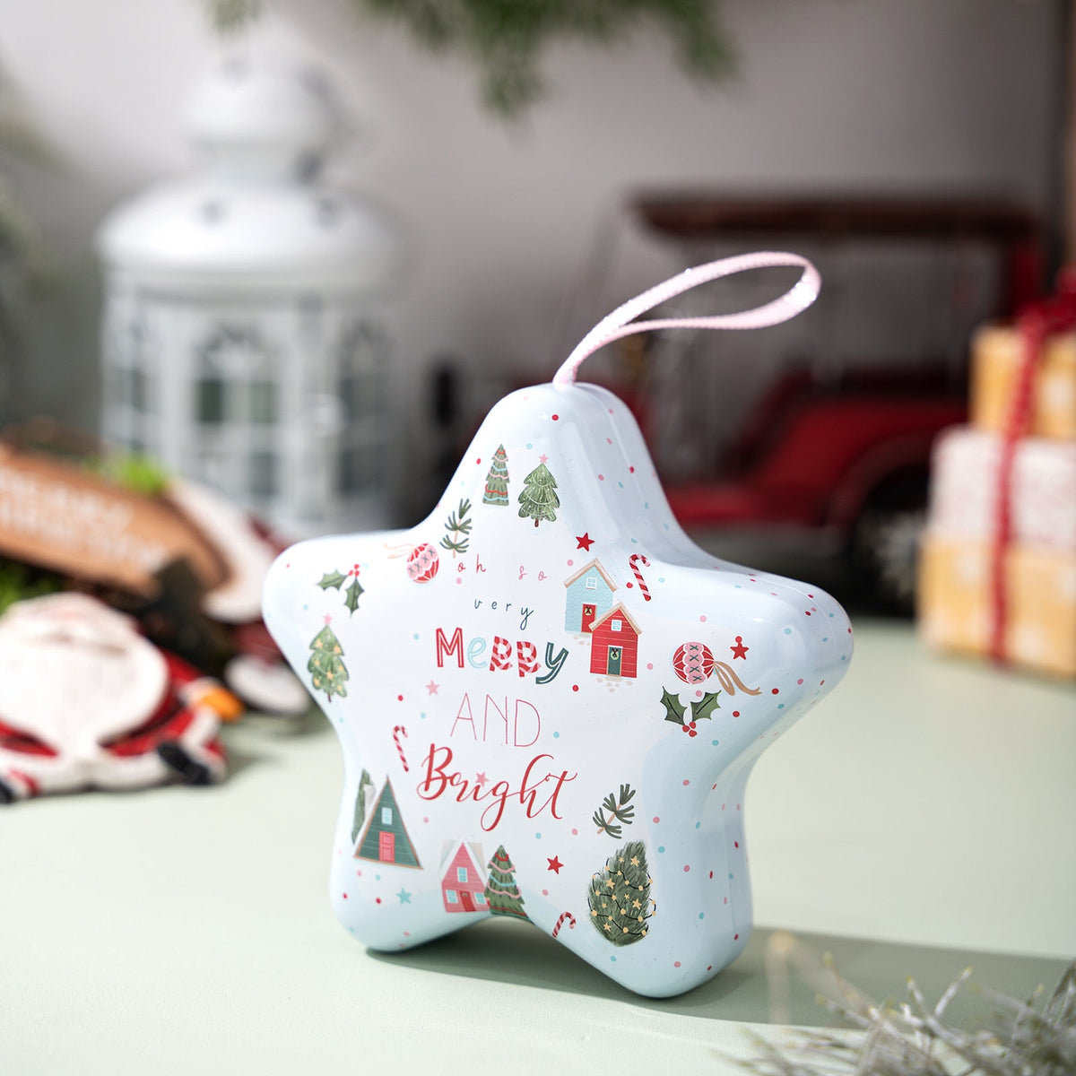 Christmas Star Candy Box Tin with Hanging Ornament
