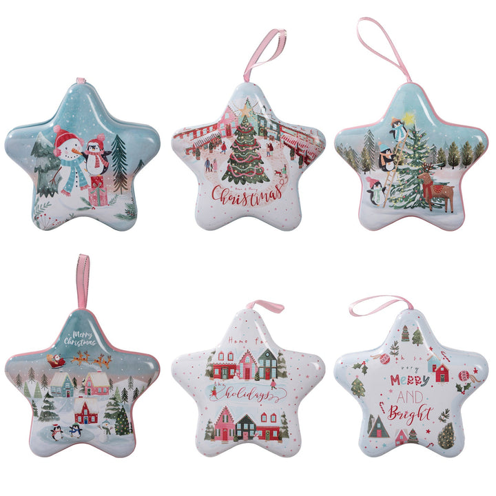 Christmas Star Candy Box Tin with Hanging Ornament