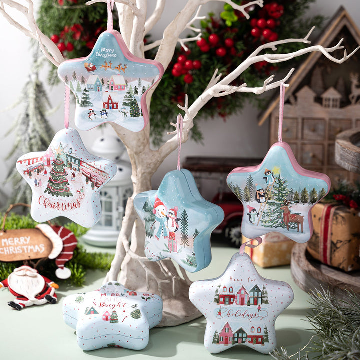 Christmas Star Candy Box Tin with Hanging Ornament