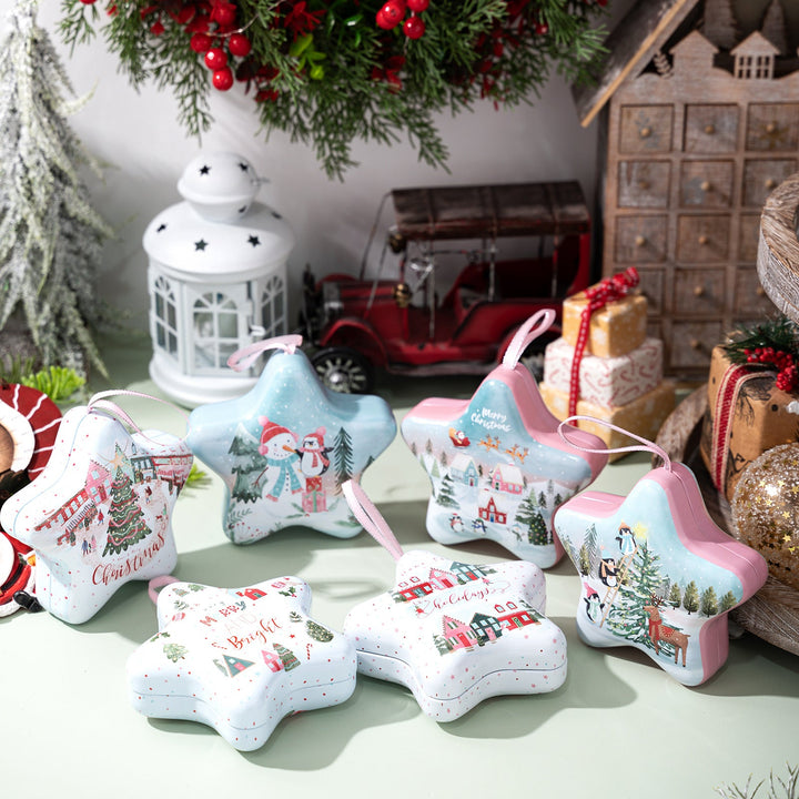Christmas Star Candy Box Tin with Hanging Ornament