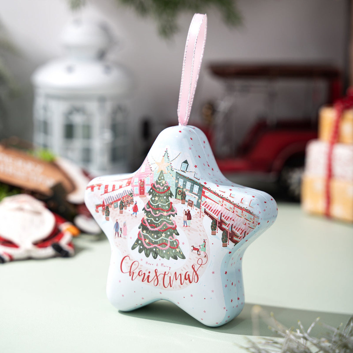 Christmas Star Candy Box Tin with Hanging Ornament