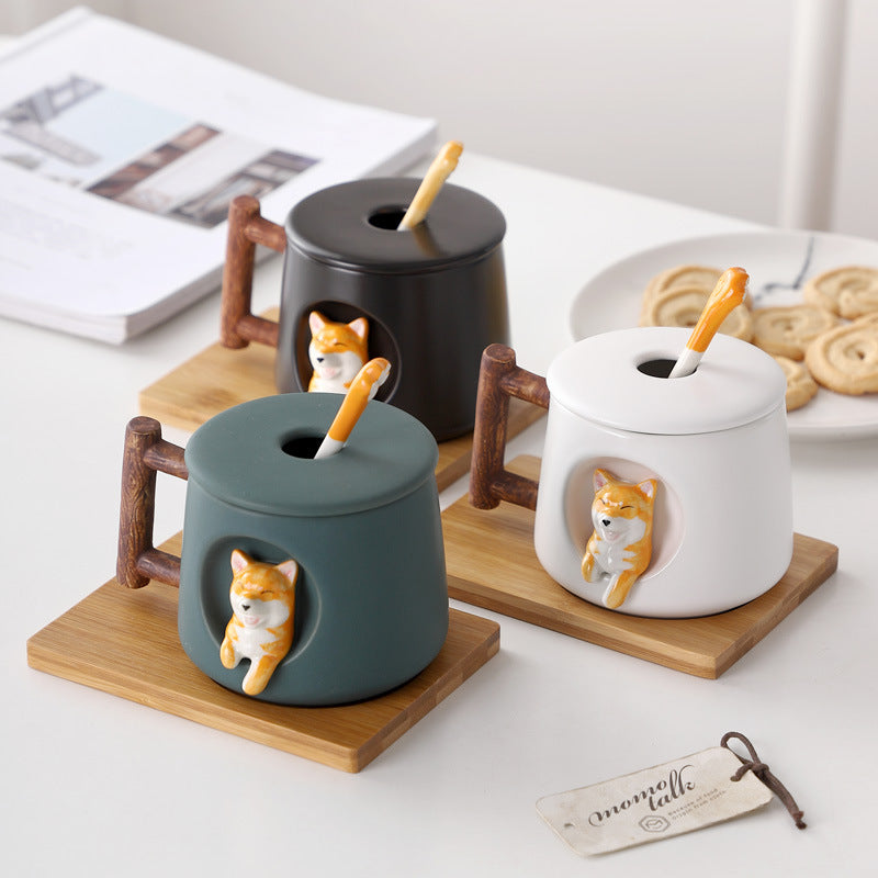 Shiba Inu Ceramic Mug With Lid and Spoon