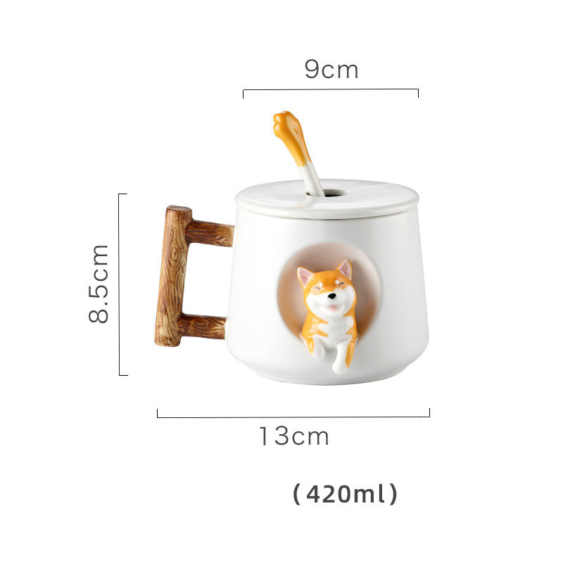 Shiba Inu Ceramic Mug With Lid and Spoon