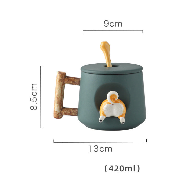 Shiba Inu Ceramic Mug With Lid and Spoon