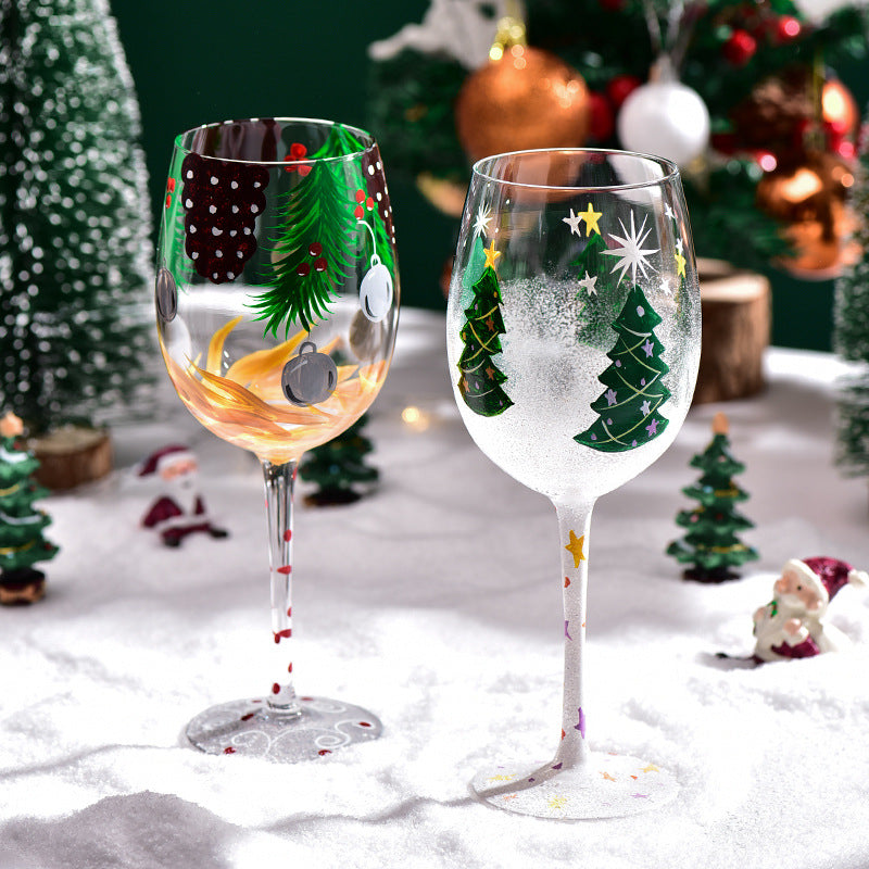 Christmas Wine Glass Hand-Painted Holiday Table Decor