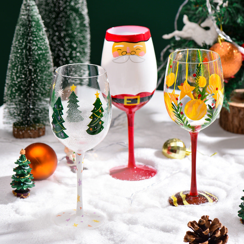 Christmas Wine Glass Hand-Painted Holiday Table Decor
