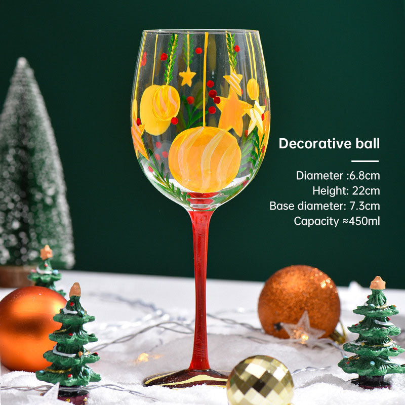 Christmas Wine Glass Hand-Painted Holiday Table Decor