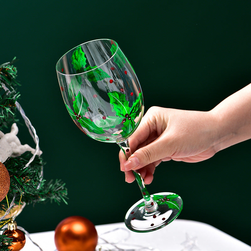 Christmas Wine Glass Hand-Painted Holiday Table Decor